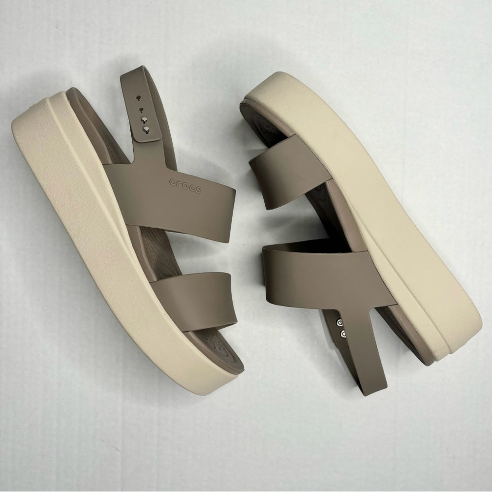 Crocs Grey Brown Brooklyn Low Wedge Strappy Platform Sandals